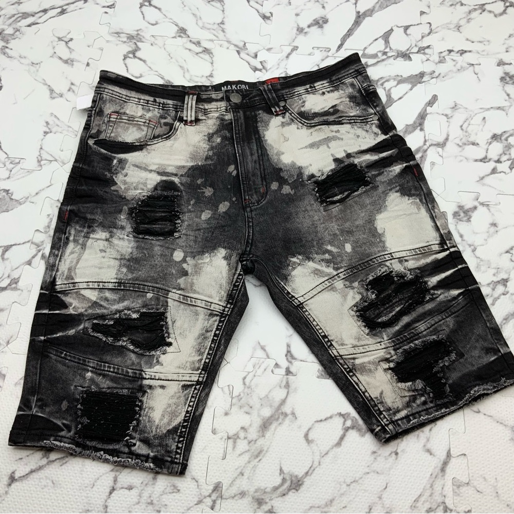 Men's Makobi Black | White Denim Shorts NWT